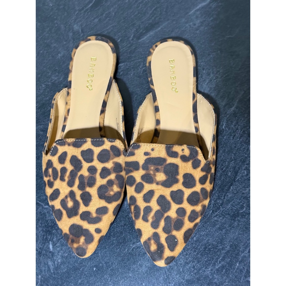 Womens Leopard Print Pointed Toe Mules Brown Black Size 8 Cheetah - Picture 2 of 7